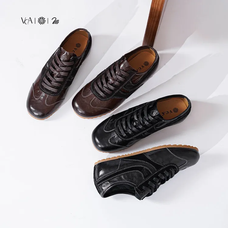 VCA女鞋休闲鞋百搭四季秋冬真皮复古秋季潮流低帮真皮百搭透气