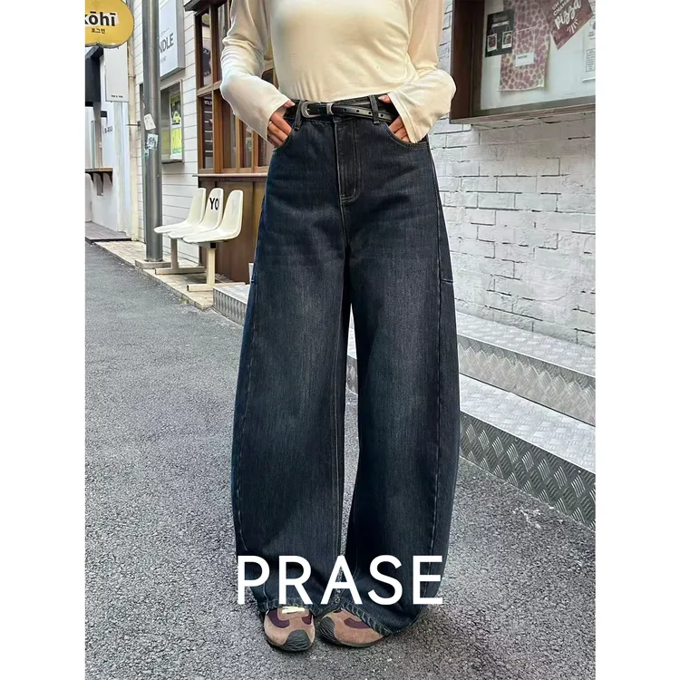 PRASE·噜【做旧阔旅】复古做旧宽松牛仔裤显瘦百搭弯刀裤PR511B52