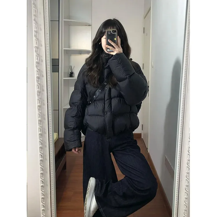 新款黑色宽松显瘦短款棉服女冬季冬装加厚面包服高级感小个子棉袄