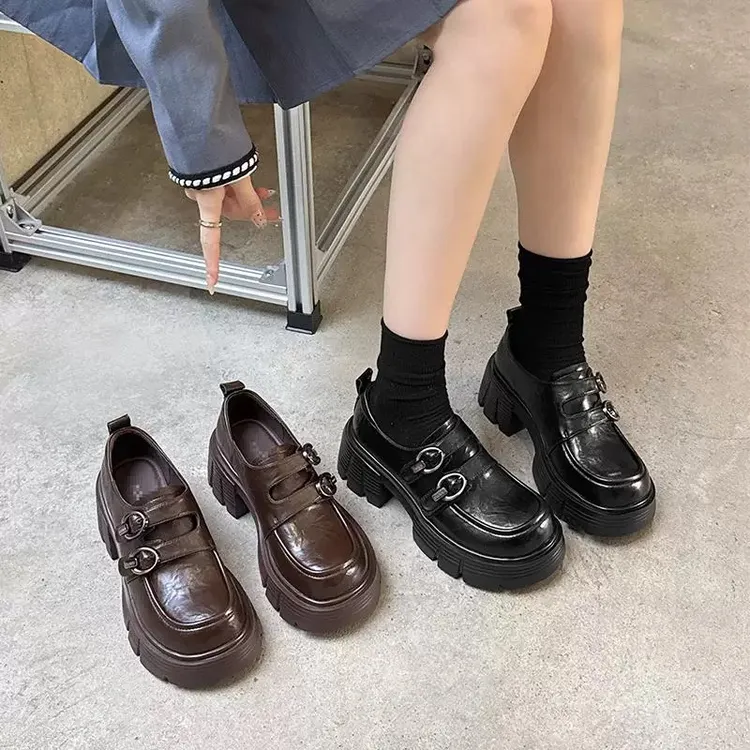 厚底单鞋女2025新款春季真皮英伦风松糕小皮鞋春款软皮高跟乐福鞋