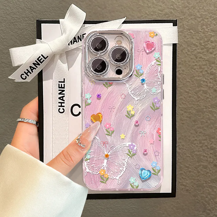 满屏碎花钻适用苹果15vivo华为oppo小米iPhone14精孔羽纱纹手机壳