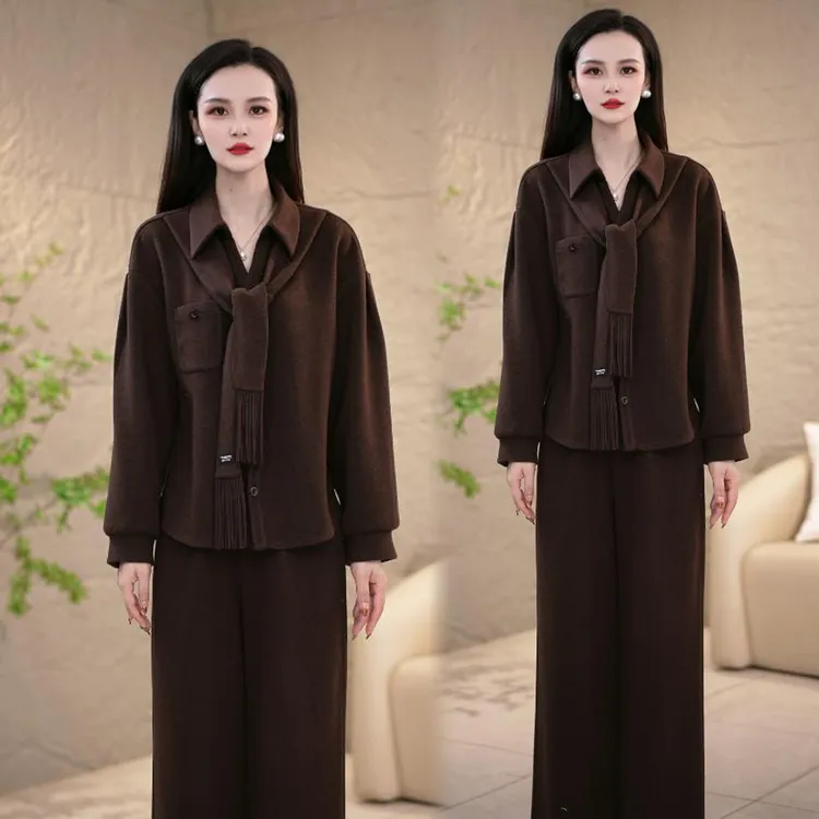 时尚休闲套装女2025秋冬新款洋气宽松显瘦高级感外套阔腿裤两件套