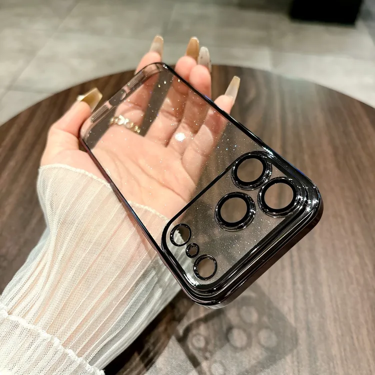 适用于苹果17promax手机壳透明闪粉镜头全包网红男女款情侣高级感