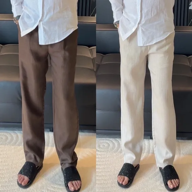 【春夏新款】L*P男士轻奢极简老钱风亚麻莱赛尔直筒西裤休闲长裤