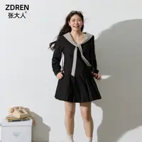 张大人【漫系风格】大码女装微胖妹妹韩系学院风v领撞色披肩连衣裙