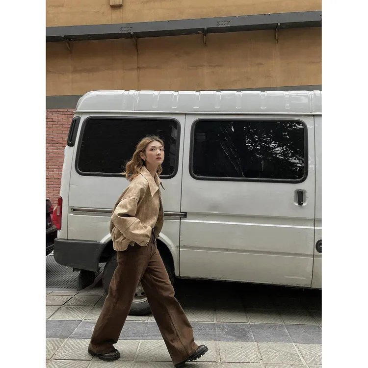 美式棕咖色直筒牛仔裤女2025夏季新款美拉德高腰显瘦阔腿拖地裤