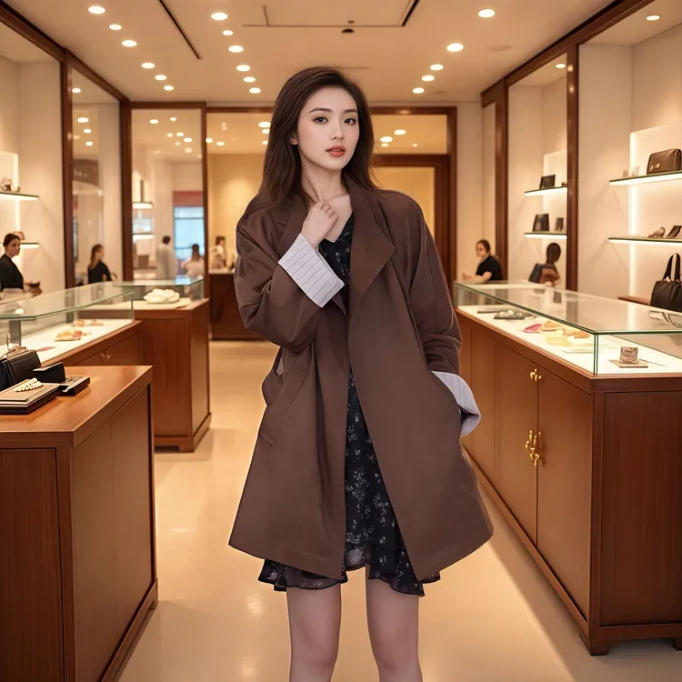 时尚气质高级质感纯色风衣春秋休闲宽松收腰中长款韩版过膝秋季