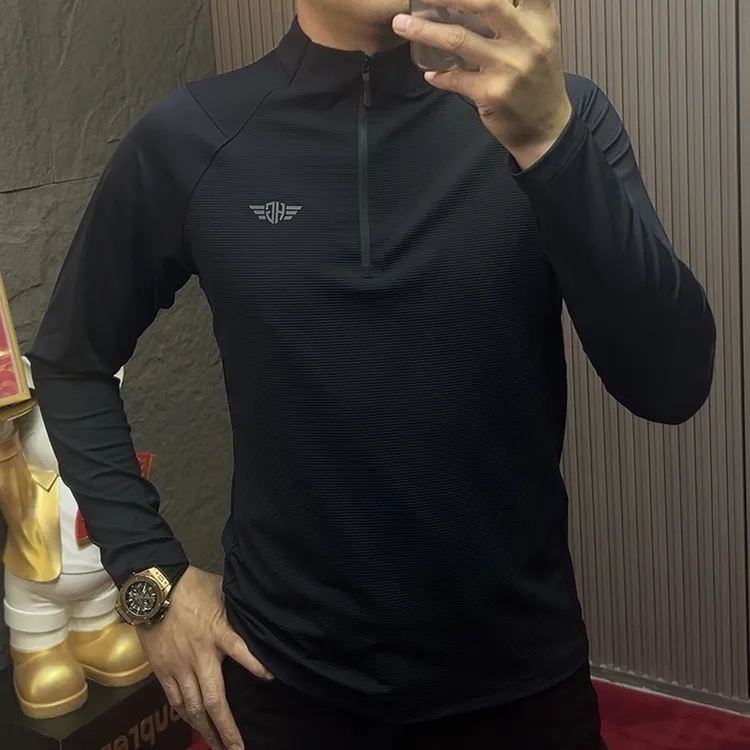 2025-63001拉链秋季长袖刺绣半拉链运动T恤立领弹力秋冬休闲
