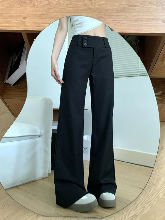 裤长110cm高个子175加长休闲裤女显瘦微辣低腰修身窄版直筒西装裤