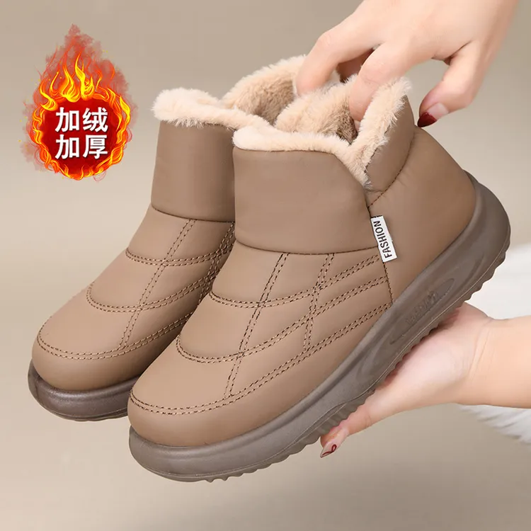 冬季新款女棉鞋加绒加厚保暖雪地靴防水防滑软底妈妈鞋一脚蹬棉鞋