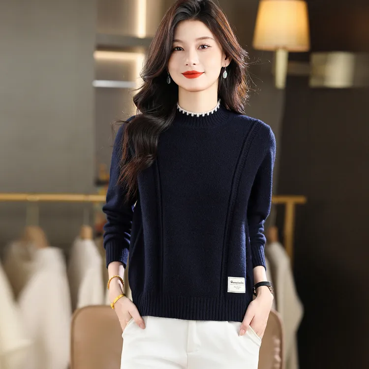 哥弟阿玛施正羊毛衫女上衣秋冬新款大码半高领加厚针织打底衫毛衣