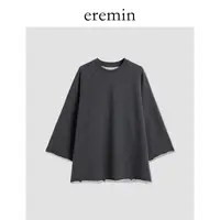 DE Mincollection毛圈卫衣/松弛做旧毛边插肩九分袖大版卫衣55988