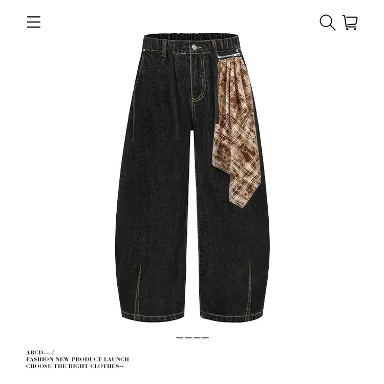 US5自制 baggy原牛弯刀牛仔裤黑色男款宽松垂感镰刀裤秋冬长裤子