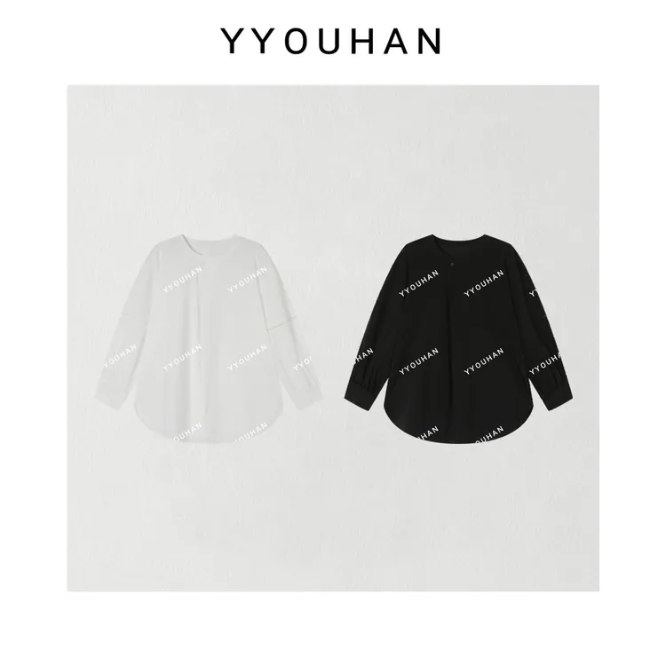 YYOUHAN 2025新款【简意】镂空衬衫手袖显瘦百搭长袖T恤 2509C5345
