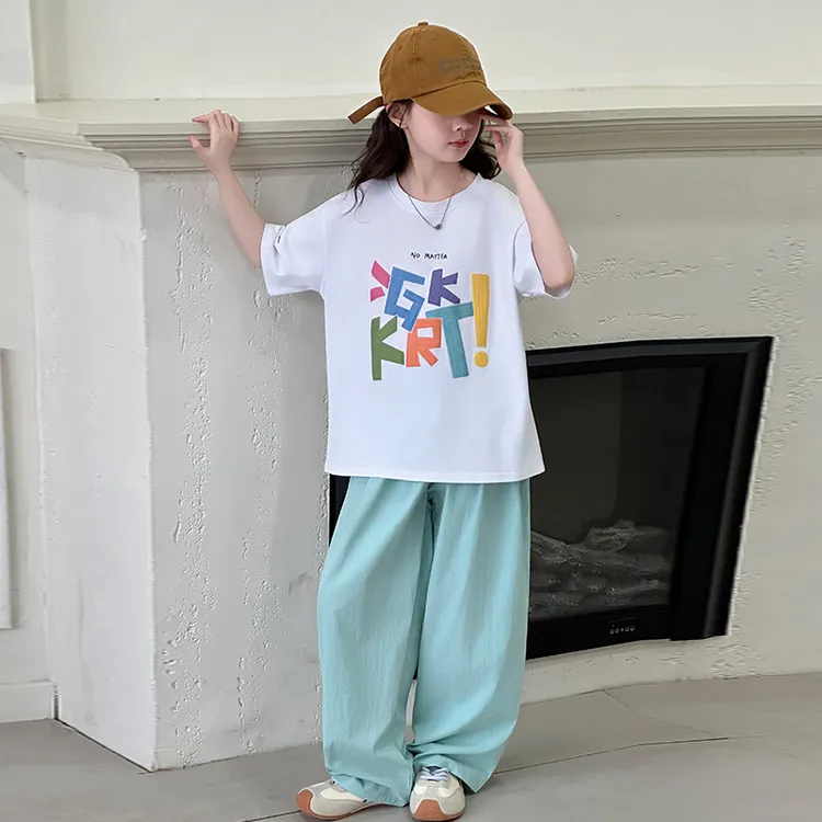 女童夏装6-12岁休闲套装薄款夏季洋气儿童防蚊裤两件套宽松中大童