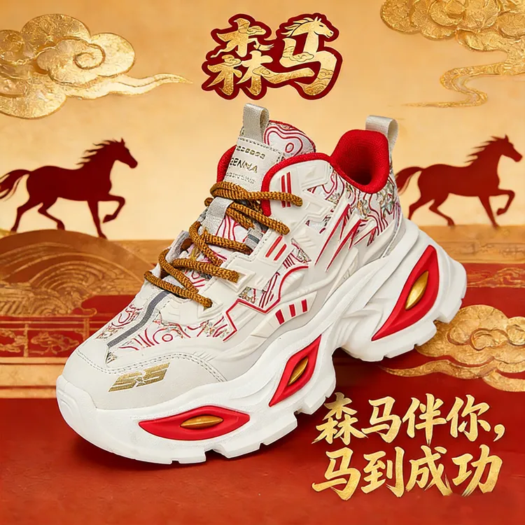 SENMA/森马运动鞋男士8CM增高厚底防滑跑步鞋情侣老爹鞋网面透气