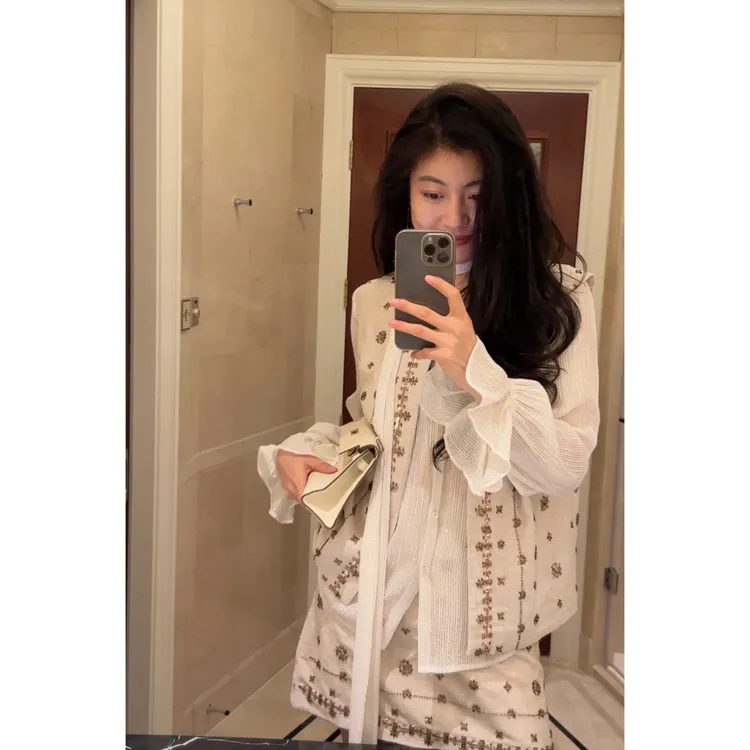 N.COU妮蔻25秋新款法式小香风气质珠绣亚麻马甲半裙套装女DY61180