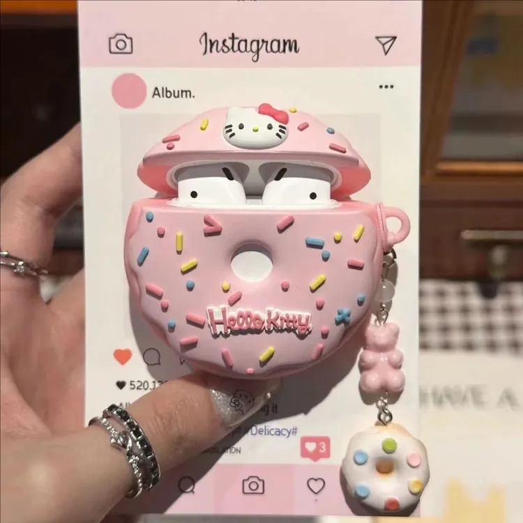 卡通可爱甜甜圈凯蒂猫适用于AirPods4耳机套苹果AirPods Pro二代