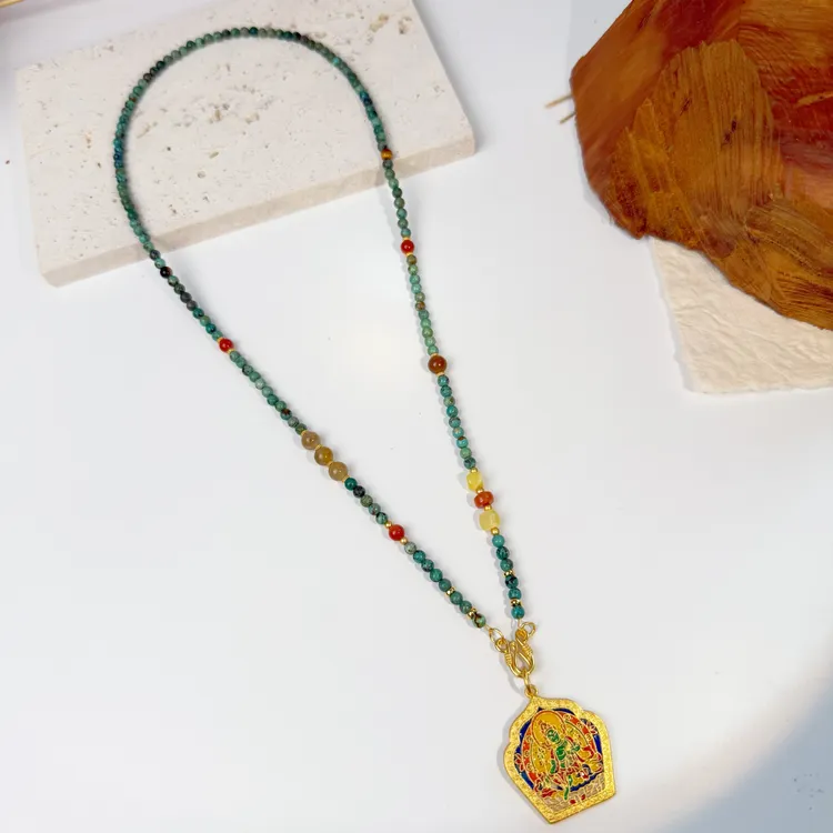 链子925银 原创设计S925银新中式绿色系中长款毛衣链女士国风项链