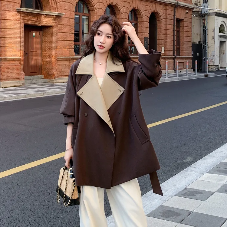 美拉德高级感风衣外套女秋季2025新款中长款宽松显瘦气质夹棉大衣