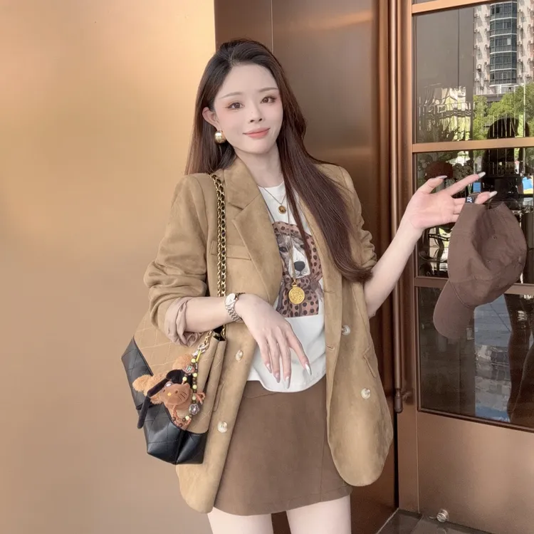 小个子休闲气质百搭西装外套单排扣翻领老钱风常规秋季百搭设计感