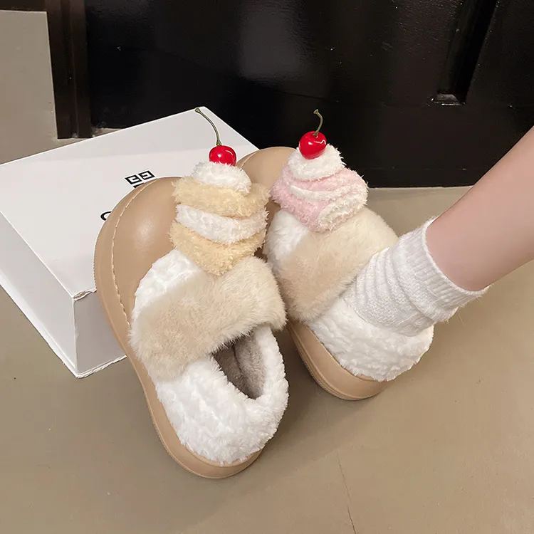 可爱蝴蝶结毛毛鞋女2025冬新款加绒保暖厚底包跟棉拖鞋毛毛鞋棉鞋