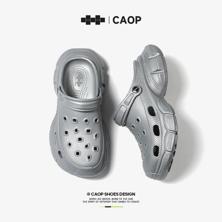 草牌厚底洞洞鞋夏季男外穿ins风防滑透气沙滩写情侣居家包头凉拖