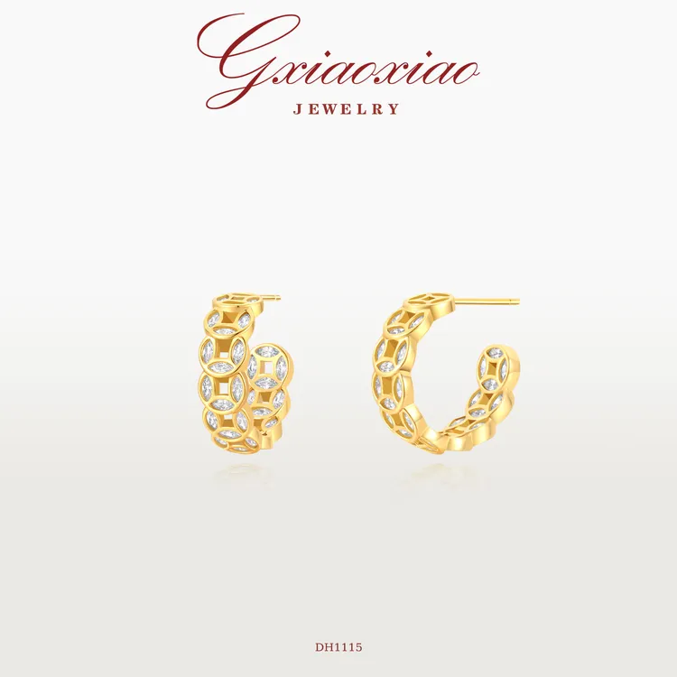 G XIAOXIAO 镀K金 新中式气质时尚高级百搭铜币耳环 DH1115