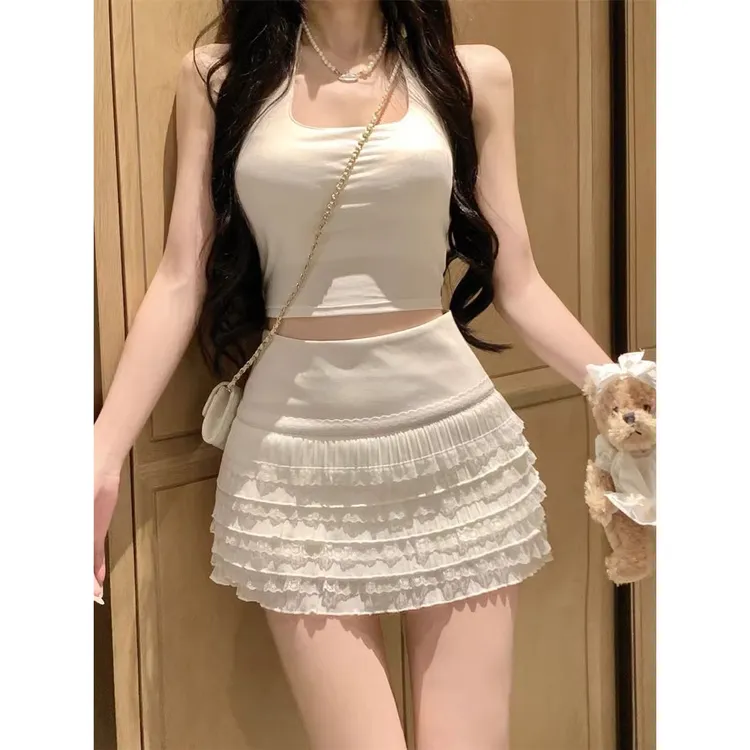 百褶设计感显瘦气质新款辣妹蕾丝褶皱短裙带安全裤百搭蛋糕A字裙