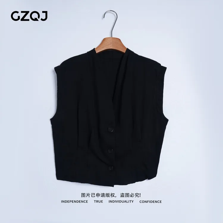 老琴私服【邂逅巴黎】 欧若风设计感V领高端无袖背心开衫女 9913