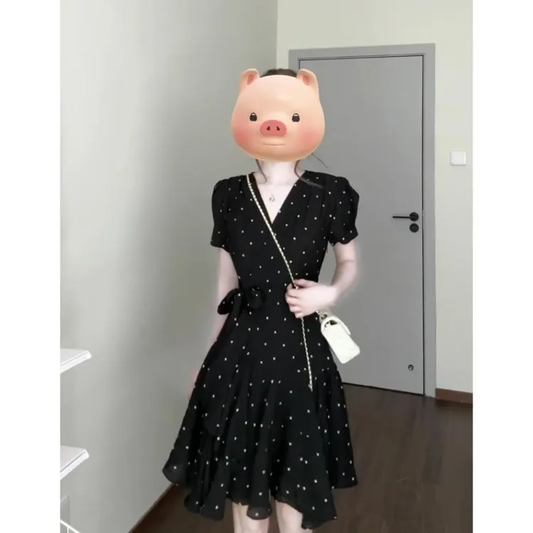法式气质复古韩版波点设计连衣裙女2025夏季新款收腰显瘦A字短裙