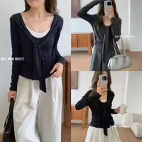 【娜姐家】18#秋款披肩拼接显瘦假两件长袖衫