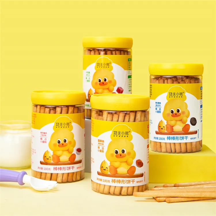 功夫小鸭新口味手指形棒棒饼干办公室休闲零食磨牙非油炸炭烧棒