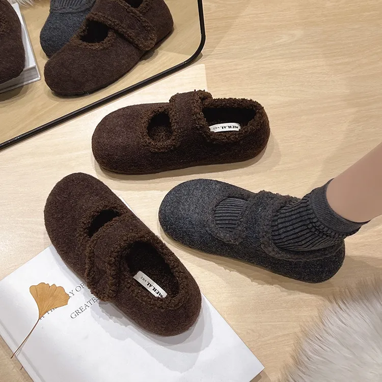 法式厚底毛毛鞋女外穿2025秋季新款内增高加绒单鞋保暖勃肯棉鞋子