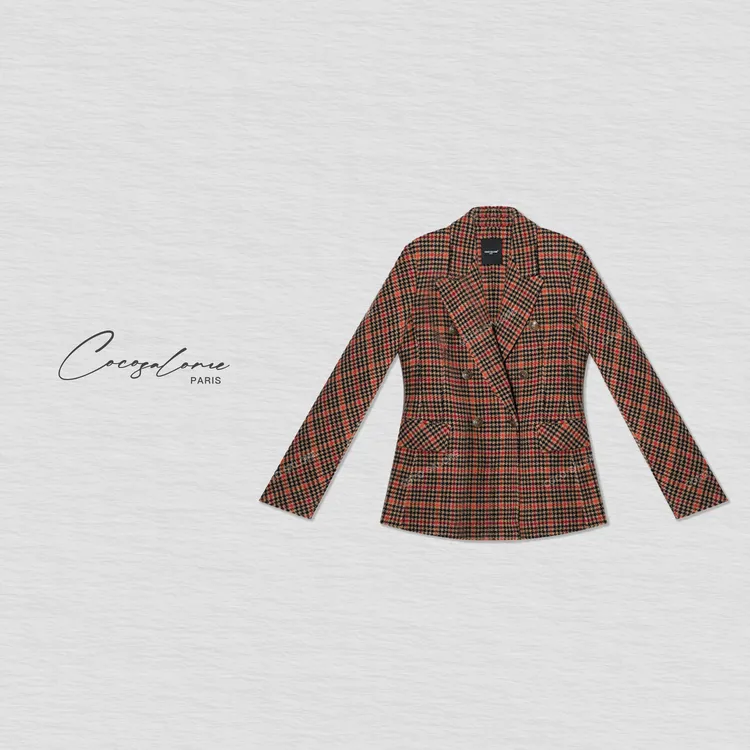 韩彬彬"千鸟格"绵羊毛冬季复古美式设计款轻奢女装外套1108-5