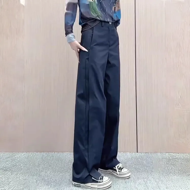 藏青色通勤韩版显瘦休闲裤女2025夏季秋季新款简约时尚工装西装裤