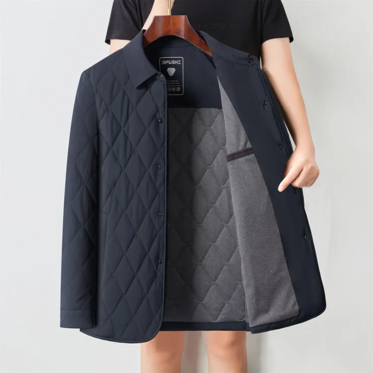 恒源祥秋冬季新款翻领棉衣外套男士商务休闲纯色保暖中青年潮流棉