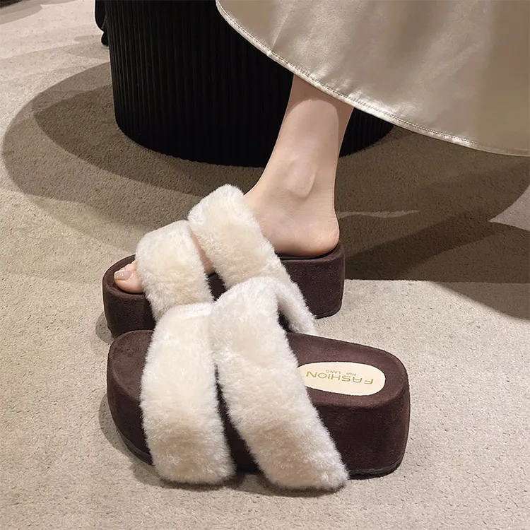 复古厚底增高毛毛拖鞋女外穿不累脚2025秋冬新款小个子勃肯棉拖鞋
