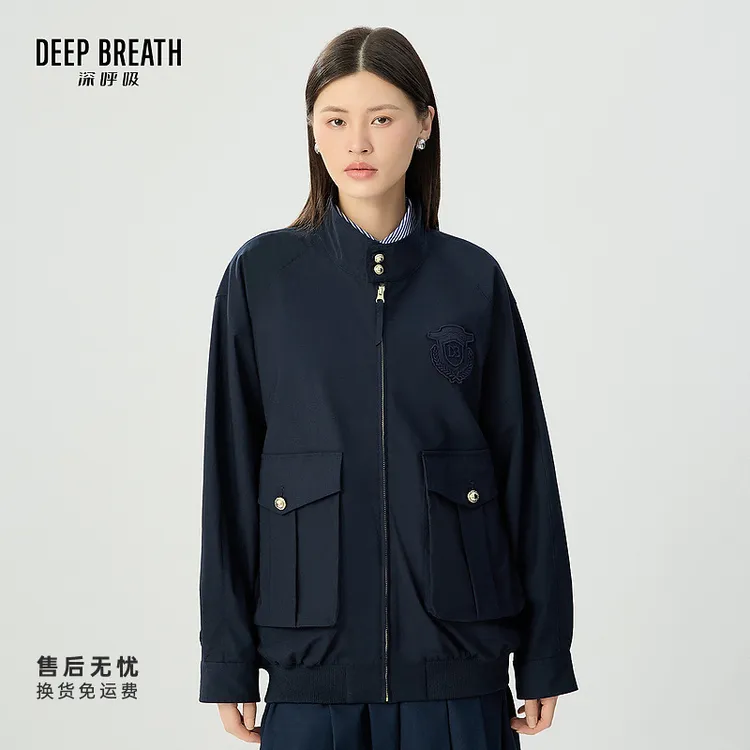 DEEP BREATH深呼吸女装新款廓形纯色大口袋翻领休闲外套A401260