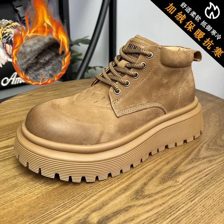 加绒男士时尚休闲马丁靴高帮工装靴百搭欧洲站英伦风复古厚底男鞋