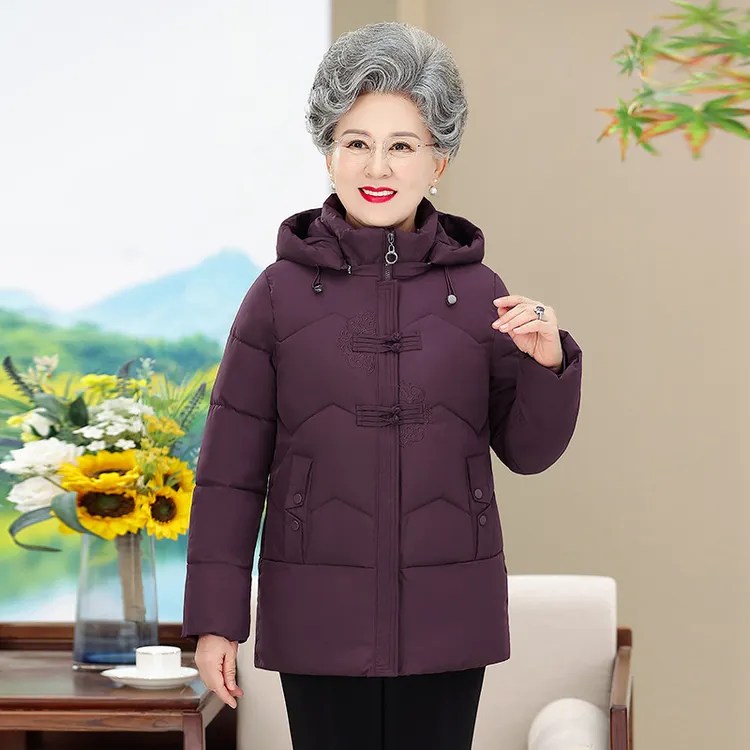 2025短款妈妈冬装加厚保暖外套中老年女棉袄洋气气质奶奶带帽羽绒