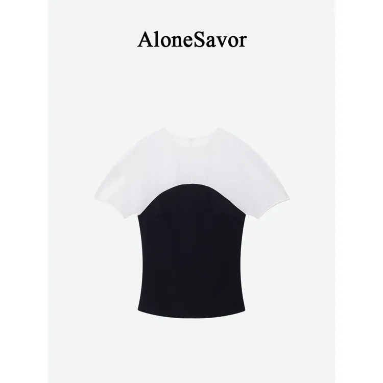 【ALONE SAVOR】龍喜儿 墨白 法式小香风黑白撞色衬衫小衫X561
