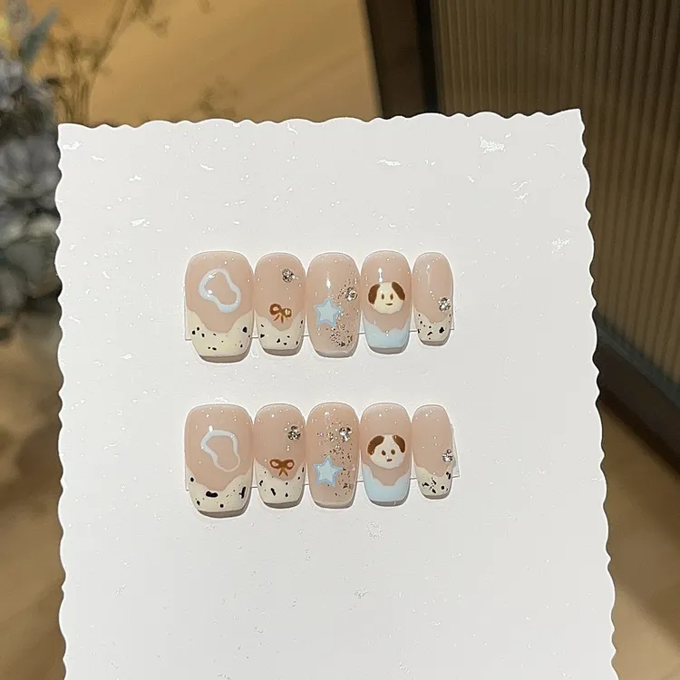 【奶油布鲁】手工气质小熊可爱夏日穿戴式大耳狗穿戴甲日常短甲设计