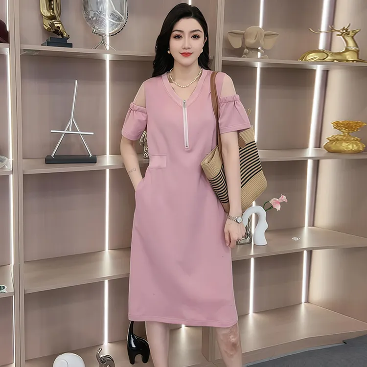 高含棉设计感露肩连衣裙女2025年夏季新款宽松气质显瘦中长款裙子