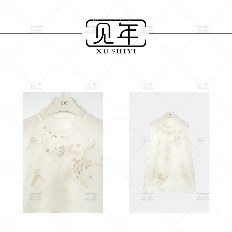 见年【汀兰】新中式国风系列无袖浅色百搭衬衫上衣G3218