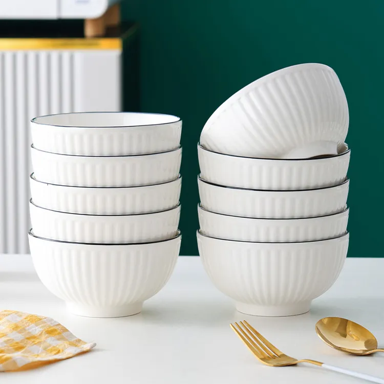 10个装陶瓷碗家用吃饭碗新款简约高颜值米饭碗4.5/5英寸釉下彩碗