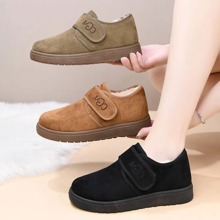 2025冬季新款魔术贴女棉鞋加绒勃肯鞋加厚保暖中老年妈妈软底防滑