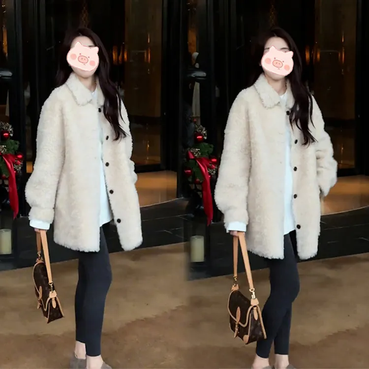 翻领小香风外套女2025新款冬装高级感皮毛一体中长款遮屁股衣服潮