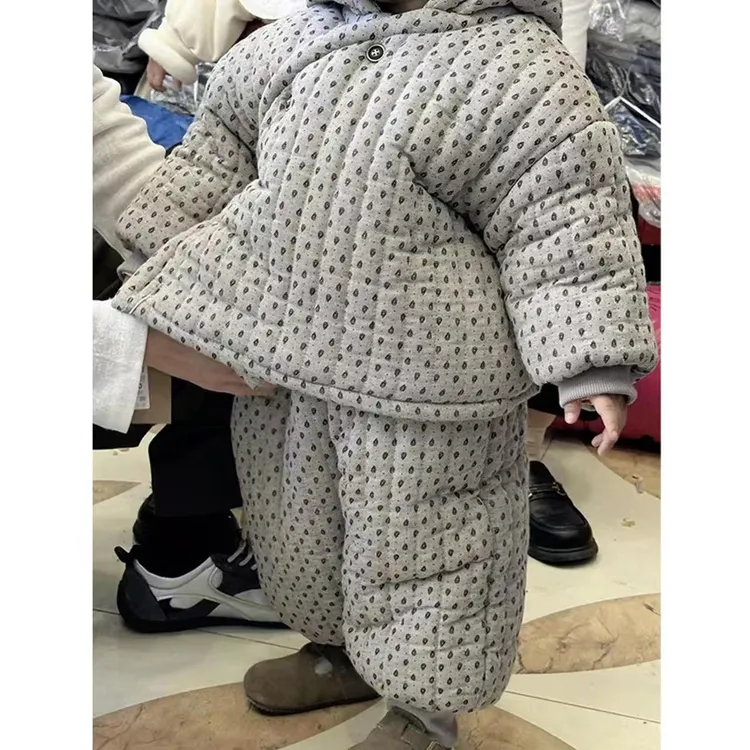 韩版儿童加绒加厚保暖家居服男女童卡通风家居服套装冬装宝宝服潮