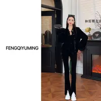 【金庭露】新中式休闲百搭宽松显瘦冬季国风丝绒獭兔毛长袖棉服外套